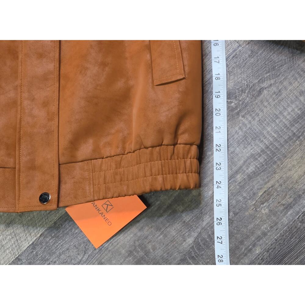 TANKANEO Faux Suede Bomber Jacket Camel Brown Zip Snap NWT S - Picture 5 of 10
